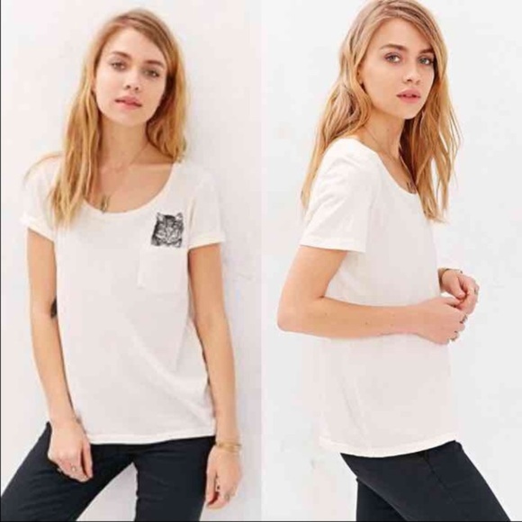 Urban Outfitters Tops - Project Social T Kitty Cat Pocket Destroyed Tee